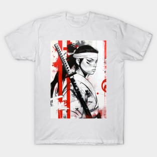 Black Ink Samurai Woman T-Shirt